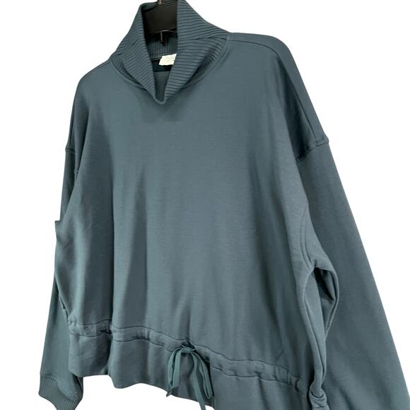 Haven Well Within Top Womens 1X Neptune Blue Fleece Drawstring Waist Mock Neck - Picture 3 of 14